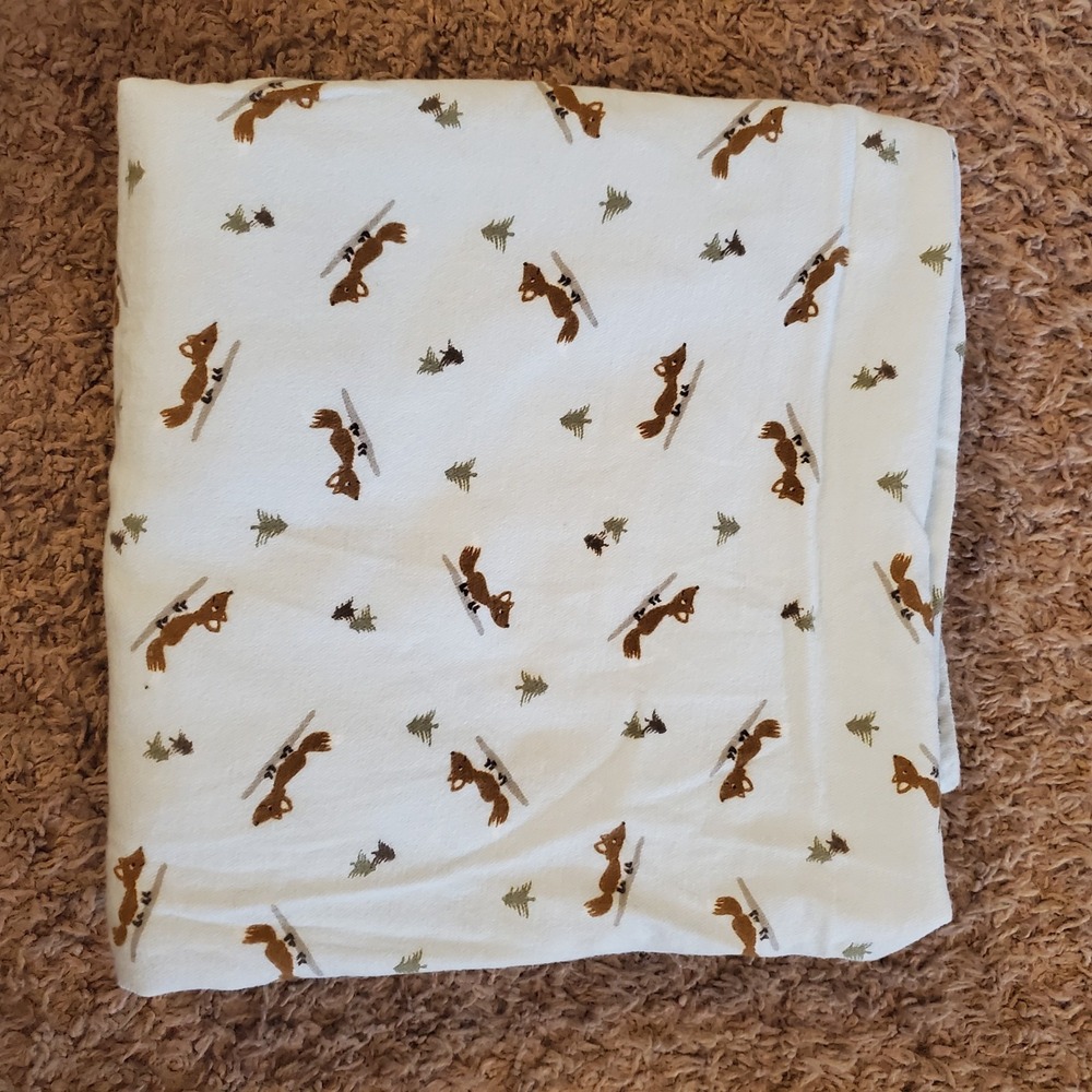 Old Navy 2007 Blue Cotton Flannel Fox Baby Blanket‎ Tree Swaddle 42x42"